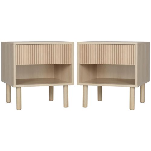 Lot De 2 Tables De Chevet Table De Nuit Avec Tiroirs Et Niches, Style Moderne, Bois Naturel
