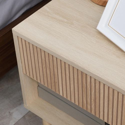 Lot De 2 Tables De Chevet Table De Nuit Avec Tiroirs Et Niches, Style Moderne, Bois Naturel