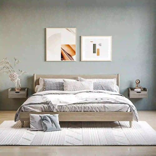 Ensemble De 2 Tables De Chevet Murales, Avec Tiroirs Et Plateaux, Aspect Bois,gris