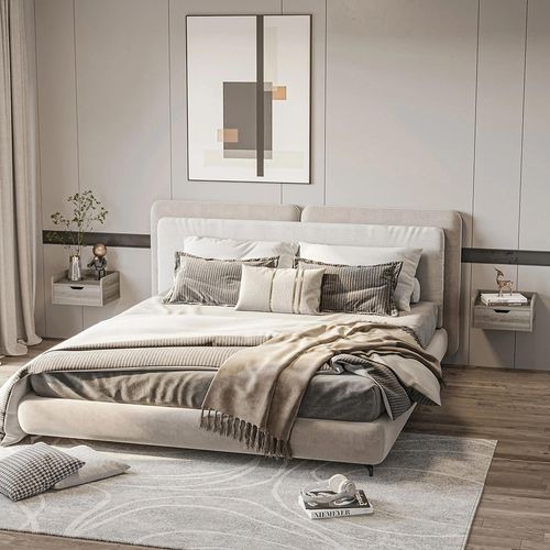 Ensemble De 2 Tables De Chevet Murales, Avec Tiroirs Et Plateaux, Aspect Bois,gris