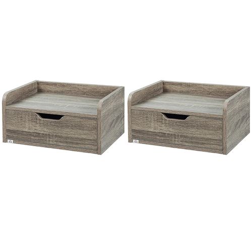 Ensemble De 2 Tables De Chevet Murales, Avec Tiroirs Et Plateaux, Aspect Bois,gris