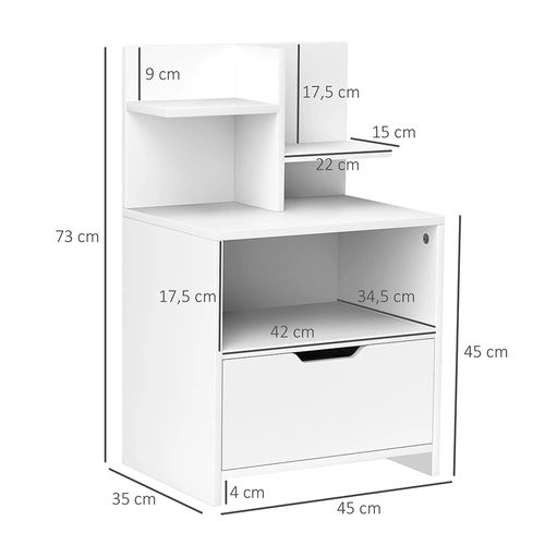 Table De Chevet Avec Tiroirs, Compartiments De Rangement Et Étagères, Effet Bois,blanc