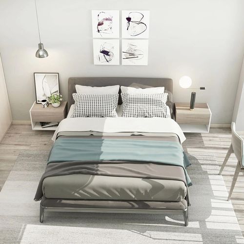 Ensemble De Tables De Chevet Murales (2 Pièces), Glissières De Tiroir, Finition Chêne Clair Blanc