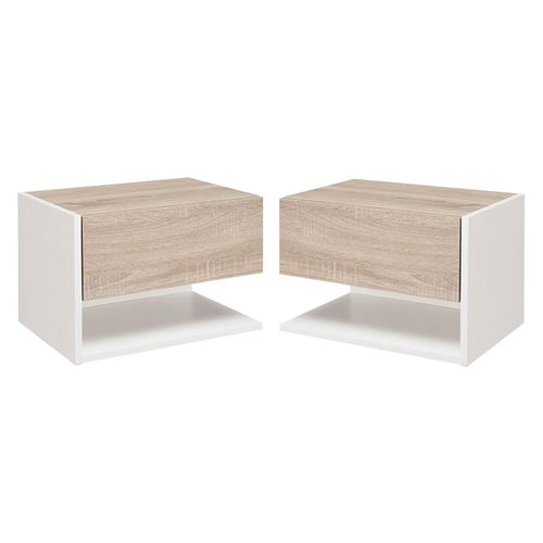 Ensemble De Tables De Chevet Murales (2 Pièces), Glissières De Tiroir, Finition Chêne Clair Blanc