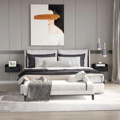 Lot De 2 Tables De Chevet Murales Tables De Nuit Suspendues Tiroir Plateau Aspect Bois