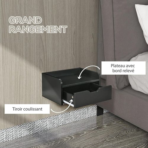 Lot De 2 Tables De Chevet Murales Tables De Nuit Suspendues Tiroir Plateau Aspect Bois