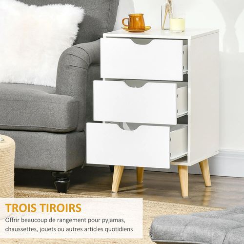 Table De Chevet Avec 3 Tiroirs, Style Nordique,blanc