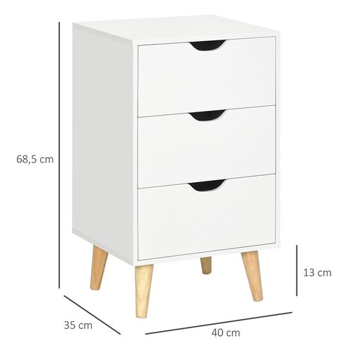 Table De Chevet Avec 3 Tiroirs, Style Nordique,blanc
