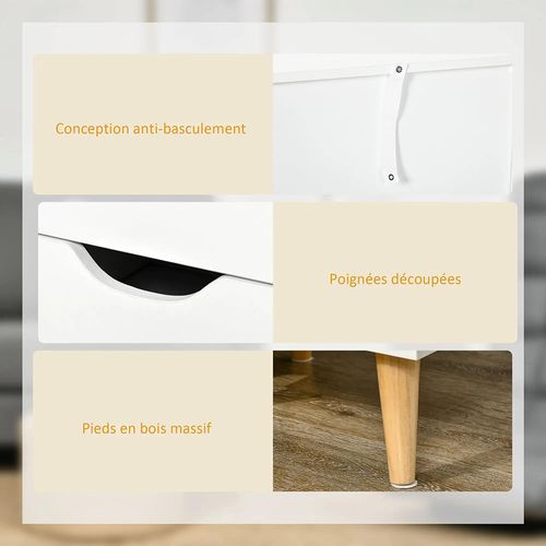 Table De Chevet Avec 3 Tiroirs, Style Nordique,blanc