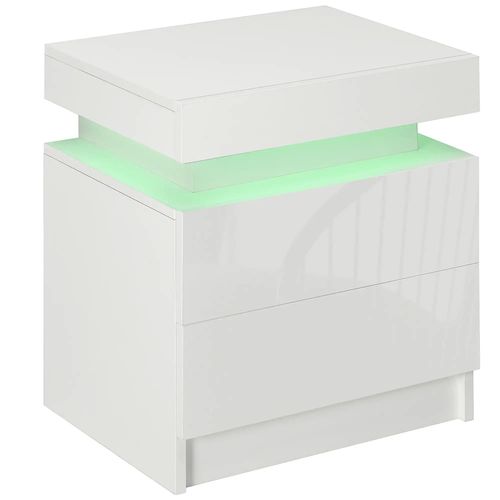 Table De Chevet Avec Panneau Lumineux à LED Avec 2 Tiroirs, Blanc