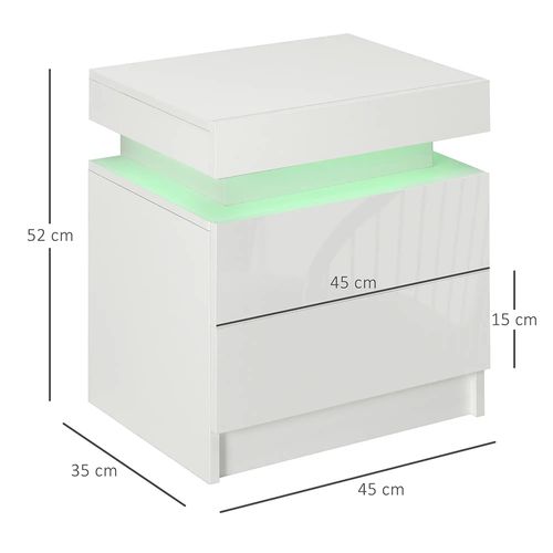 Table De Chevet Avec Panneau Lumineux à LED Avec 2 Tiroirs, Blanc