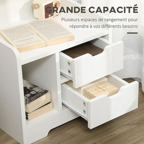 Table De Chevet ,table De Nuit Multi-rangement 2 Tiroirs Niche Étagère En Bois ,blanc