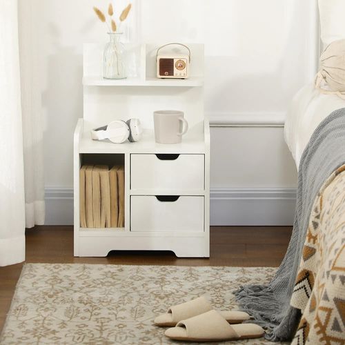 Table De Chevet ,table De Nuit Multi-rangement 2 Tiroirs Niche Étagère En Bois ,blanc