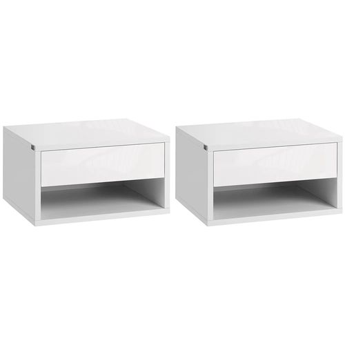 Lot De 2 Tables De Chevet Murales Table De Nuit Tiroir Coulissant Niche Plateau En Bois,blanc