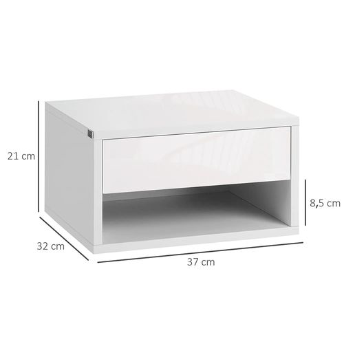 Lot De 2 Tables De Chevet Murales Table De Nuit Tiroir Coulissant Niche Plateau En Bois,blanc