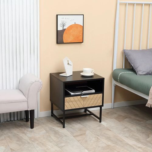 Table De Chevet Avec Tiroirs Et Étagères Encastrées, Noir