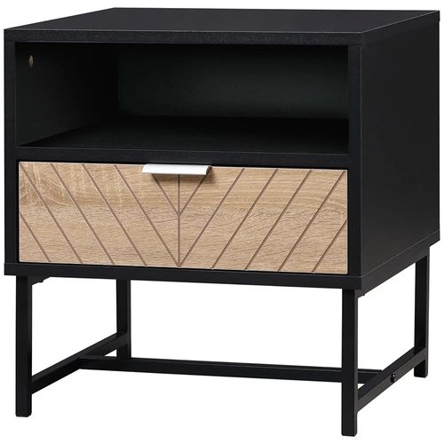 Table De Chevet Avec Tiroirs Et Étagères Encastrées, Noir