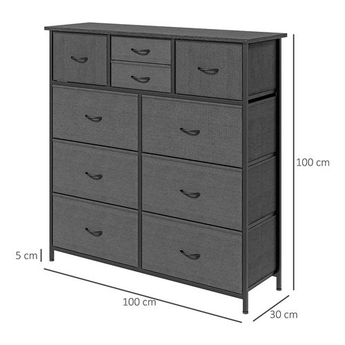 Commode à Tiroirs, Avec Tiroirs En Tissu, 10 Compartiments, Structure Métallique,noir