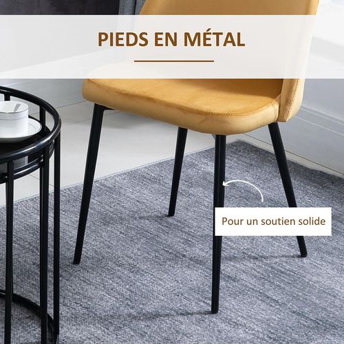 Lot De 2 Chaises De Salle à Manger En Tissu Velours, Avec Pieds Métalliques - Jaune