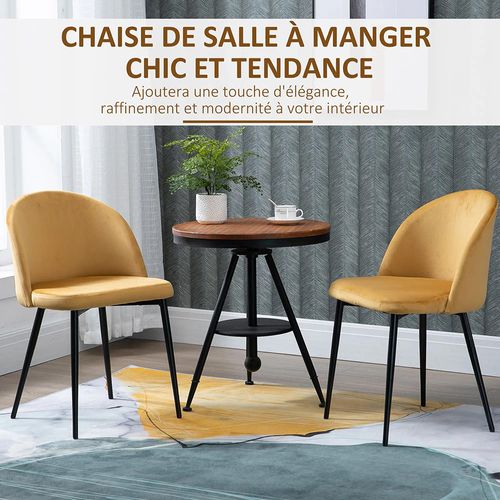 Lot De 2 Chaises De Salle à Manger En Tissu Velours, Avec Pieds Métalliques - Jaune