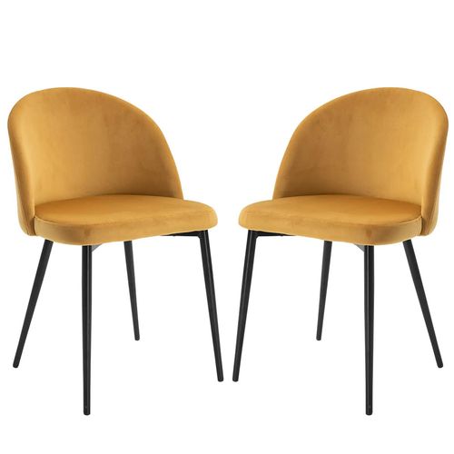 Lot De 2 Chaises De Salle à Manger En Tissu Velours, Avec Pieds Métalliques - Jaune