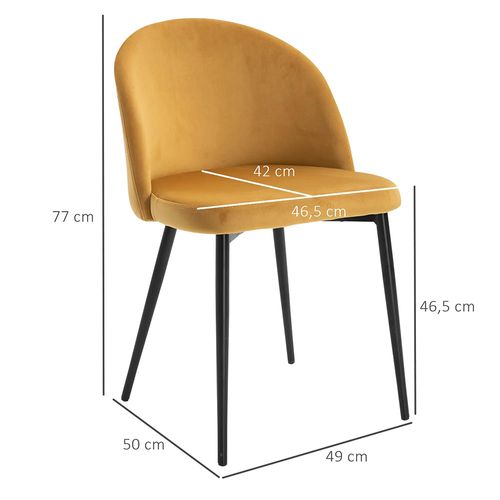 Lot De 2 Chaises De Salle à Manger En Tissu Velours, Avec Pieds Métalliques - Jaune