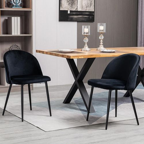 Lot De 2 Chaises De Salle à Manger En Tissu Velours - Noir