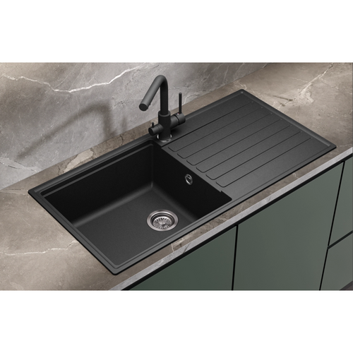 Evier Granit Noir Helika Kopa 1 Grand Bac 1 Égouttoir
