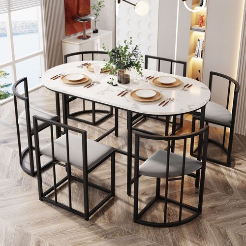 Ensemble Table Et 6 Chaises - Chaises Avec Coussin D'assise Et Dossier - Noir