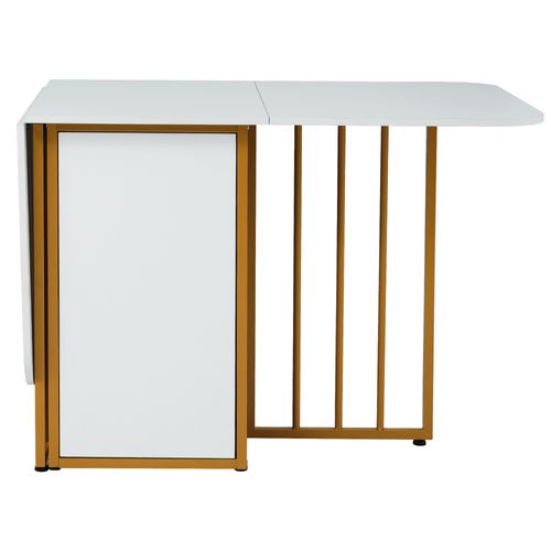 Table à Manger Pliante Avec Étagères De Rangement - Panneaux De Particules - Blanc Et Doré