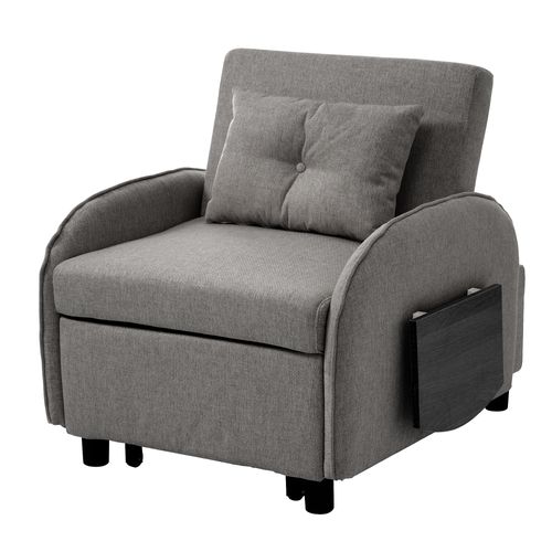 Fauteuil Escamotable En Lin - Avec Tables D'appoint Pliantes - Gris