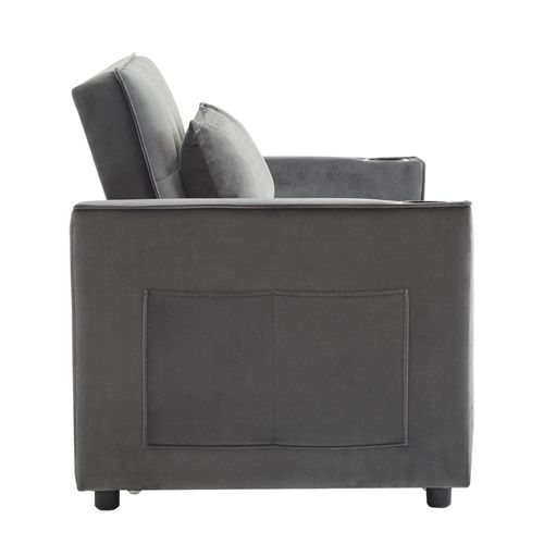 Canapé-lit Pliant Réglable Multi-angles 2 Places En Velours Avec Porte-gobelet Et Oreillers - Gris
