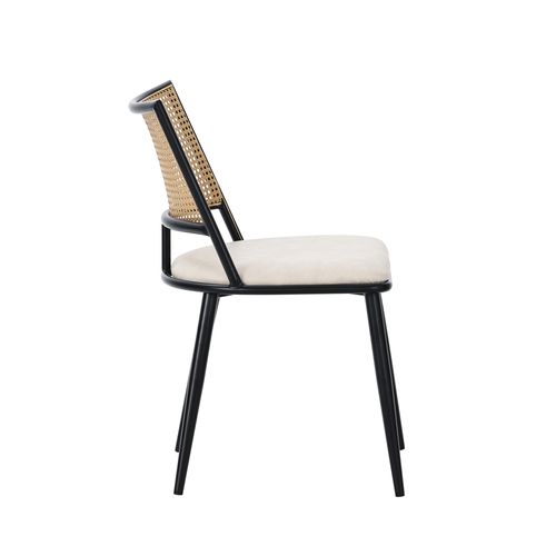 Lot De 2 Chaises De Salle à Manger Avec Coussin En Similicuir Et Dossier En Rotin Pe - Noir