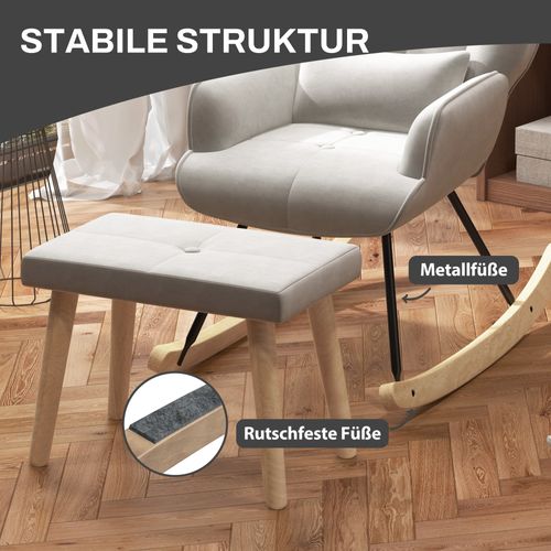 Fauteuil Relax Avec Pouf Et Coussin - Velours Crème, Pieds Bois - Pour Salon Et Chambre-66x96x101 Cm