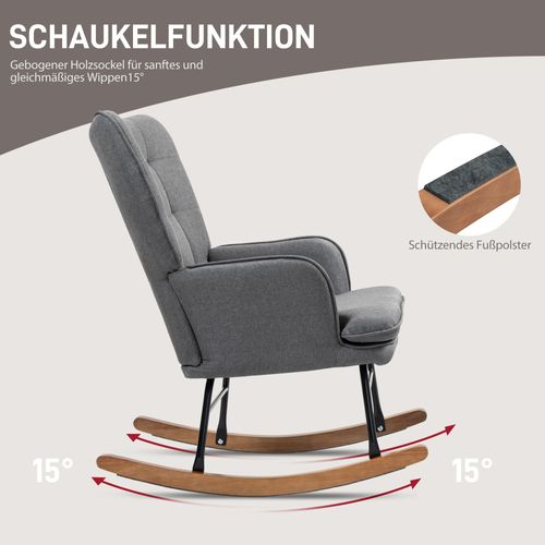 Fauteuil à Bascule Avec Pouf Et Accoudoirs - Tissu D'apparence Lin - Pour Détente Confortable