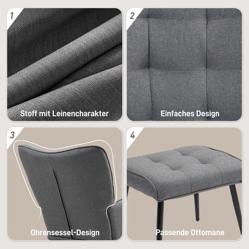 Fauteuil à Bascule Avec Pouf Et Accoudoirs - Tissu D'apparence Lin - Pour Détente Confortable