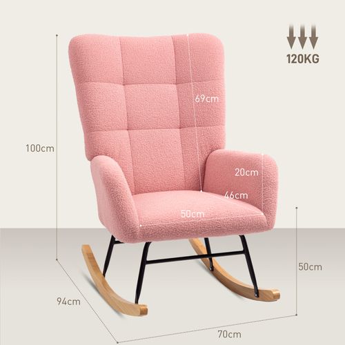 Fauteuil à Bascule Rose - Tissu Teddy Doux - Accoudoirs - Structure Bois - Pour Intérieur