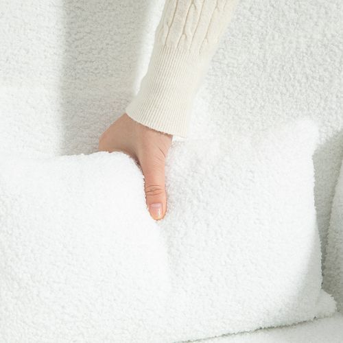 Fauteuil à Bascule Blanc - Tissu Teddy - Accoudoirs, Coussin Lombaire Et Poche Latérale