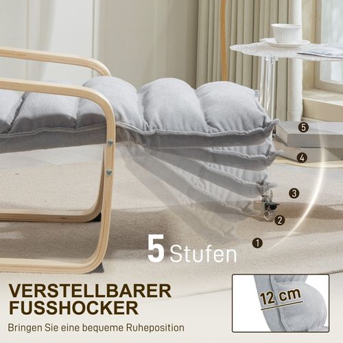 Fauteuil De Salon Réglable - Tissu Velours Gris Clair - Doux Et Confortable