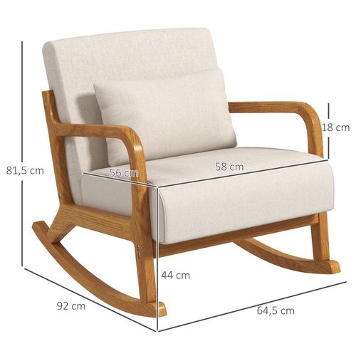 Fauteuil à Bascule Rembourré Avec Structure Bois Et Accoudoirs - Couleur Crème-pour Salon Et Chambre