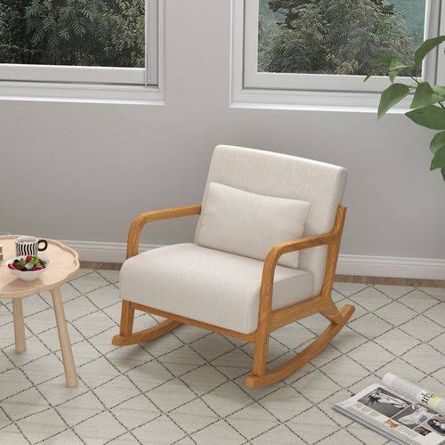 Fauteuil à Bascule Rembourré Avec Structure Bois Et Accoudoirs - Couleur Crème-pour Salon Et Chambre