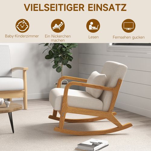 Fauteuil à Bascule Rembourré Avec Structure Bois Et Accoudoirs - Couleur Crème-pour Salon Et Chambre