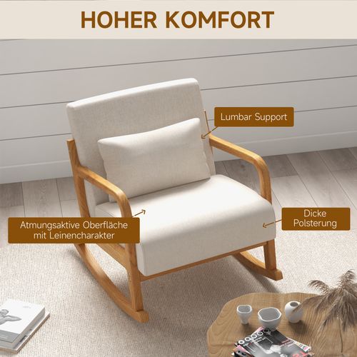 Fauteuil à Bascule Rembourré Avec Structure Bois Et Accoudoirs - Couleur Crème-pour Salon Et Chambre