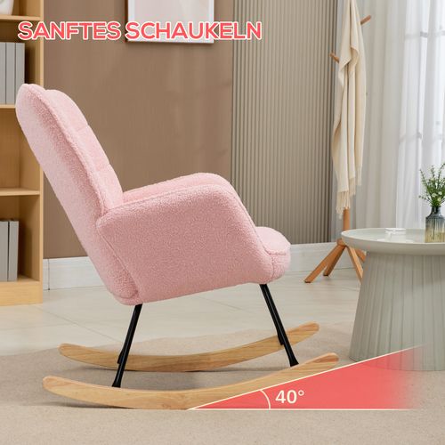 Fauteuil à Bascule Rose - Siège Relax - Fausse Fourrure Mouton - Pour Chambre