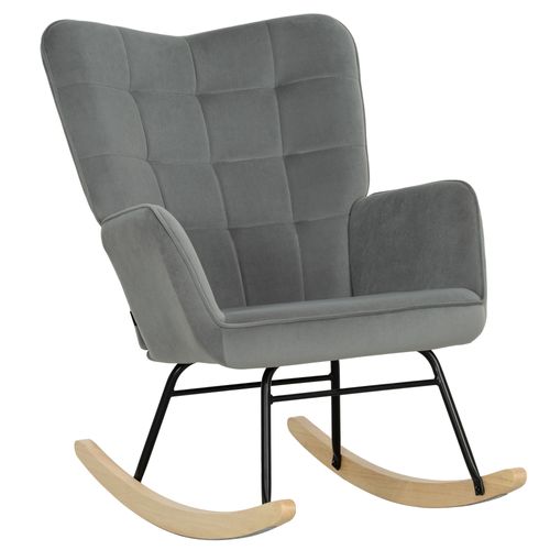 Fauteuil Berceuse Haut De Gamme - Velours Gris Anthracite - Accoudoirs - Bois