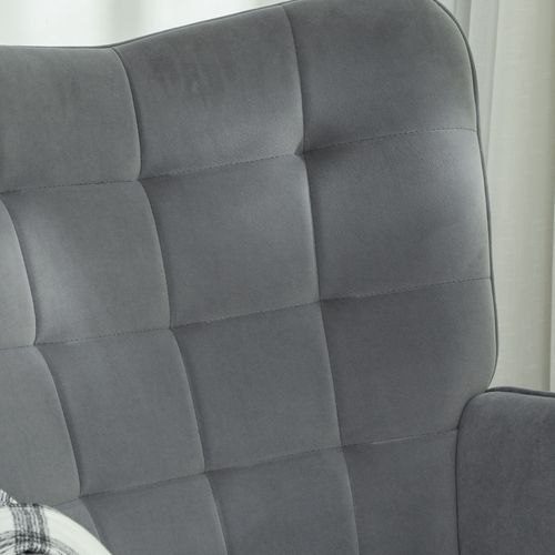 Fauteuil Berceuse Haut De Gamme - Velours Gris Anthracite - Accoudoirs - Bois