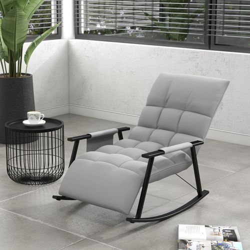 Fauteuil à Bascule - Siège Lounge Réglable - Tissu Gris - Poches Latérales