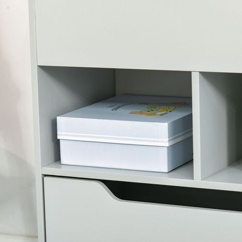 Bibliothèque Pour Enfants Avec Tiroirs, 3 Étagères Et 2 Compartiments Ouverts, Gris, 60x29,9x90 Cm