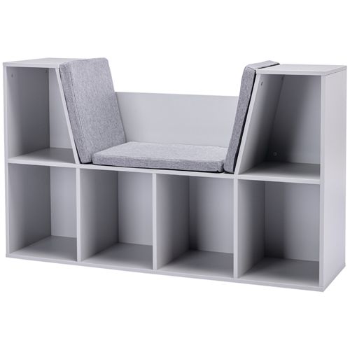 Meuble De Rangement Enfant 6 Cases Avec Banc Et Coussins, Gris, 103x30x62 Cm