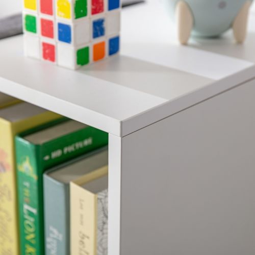 Bibliothèque Enfant Avec Tabouret, 6 Compartiments, 3 Coussins, Blanc + Gris, 103 X 30 X 62 Cm